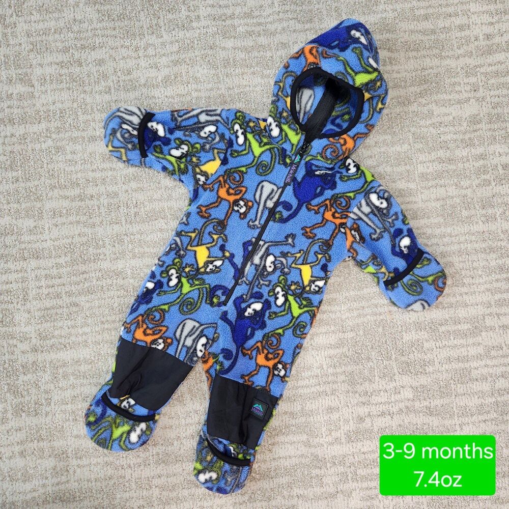Molehill Mountain Blue Monkey Fleece Bunting Snowsuit Hooded Baby 3-9 Months